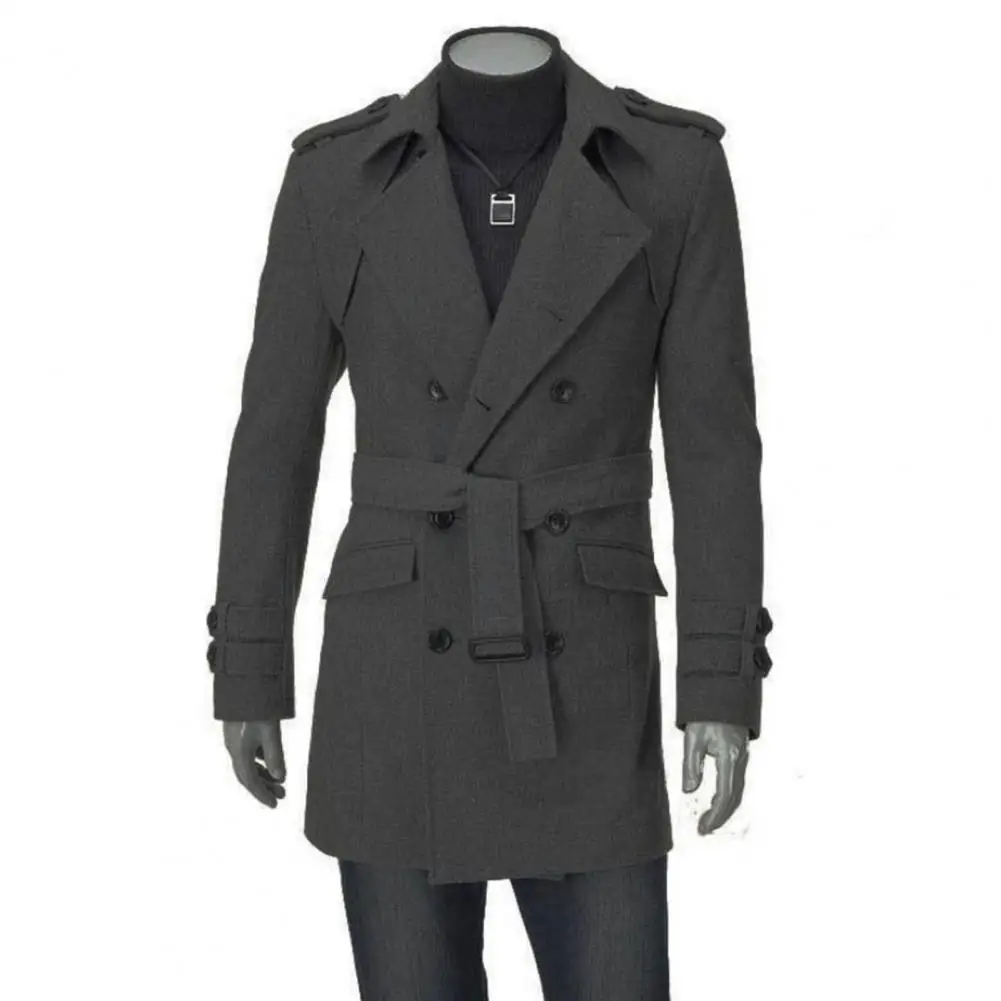 

Men Coat Men Trench Coat Stylish Men's Double-breasted Trench Coat Classic Lapel Belted Mid Length Jacket for Fall Winter
