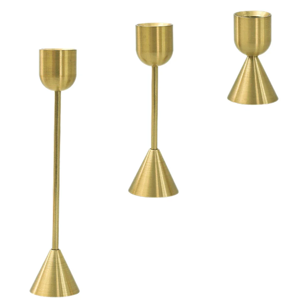 

3 Pcs Decorative Stand Delicate Base Retro Taper Holder Metal Gold Candlestick Holders For Pillar Wedding Tabletop