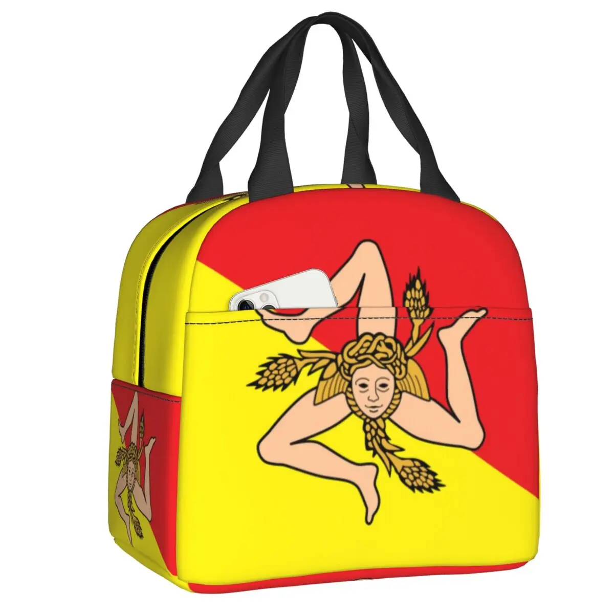 

Ланч-бокс с итальянским и Сицилийским флагом, портативный охладитель, Термоизолированный Ланч-бокс для женщин, детей, школьная еда, сумки для пикника