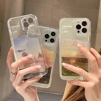 aesthetic scenery painting transparent shockproof phone case for iphone 11 12 13 pro max xr x xs silicone lens protection cover
