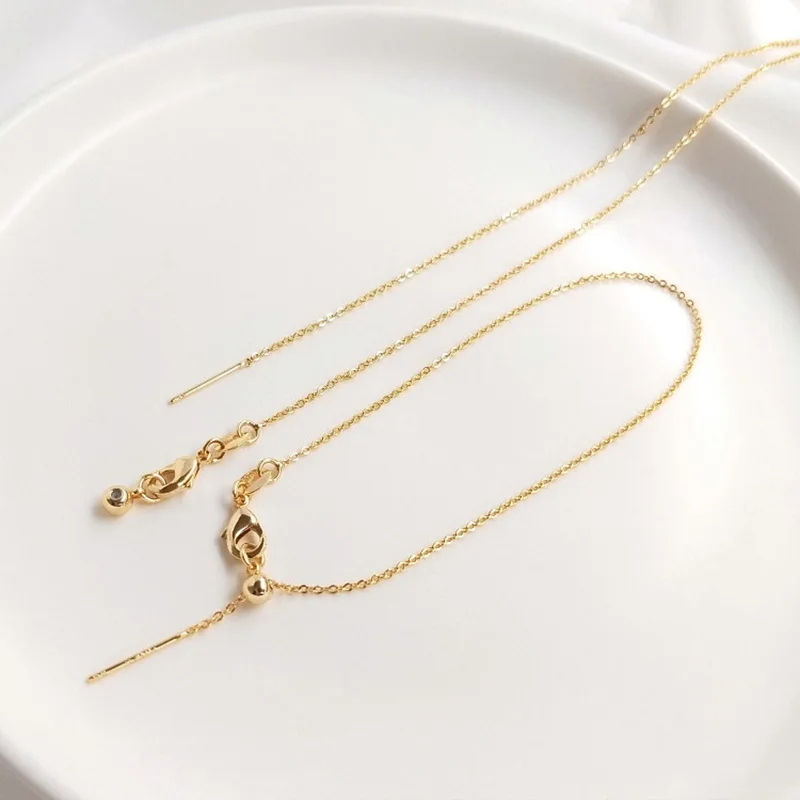 10pcs 14K 18k Gold Plated O Thin Chain 21cm 45cm Longer Clavicle Chain for DIY Necklace Bracelets Jewelry Making Accessories