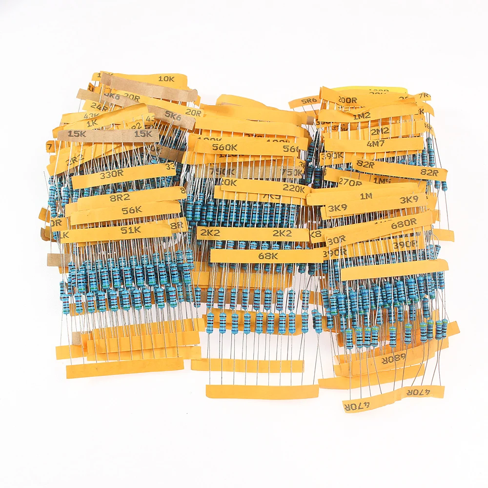 

0.5W Resistor set 1/2W Metal Film Resistor Assorted Kit 0.1 ohm~10M ohm 1% Color Ring Resistance 110 Kinds*10pcs=1100PCS