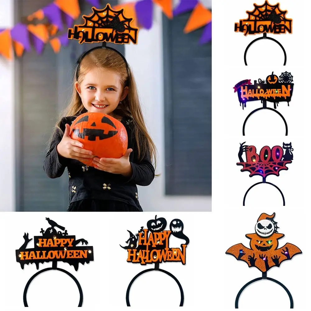 

Ghost Led Glowing Halloween Headband Novelty Spider Skull Pumpkin Hair Hoop Lady