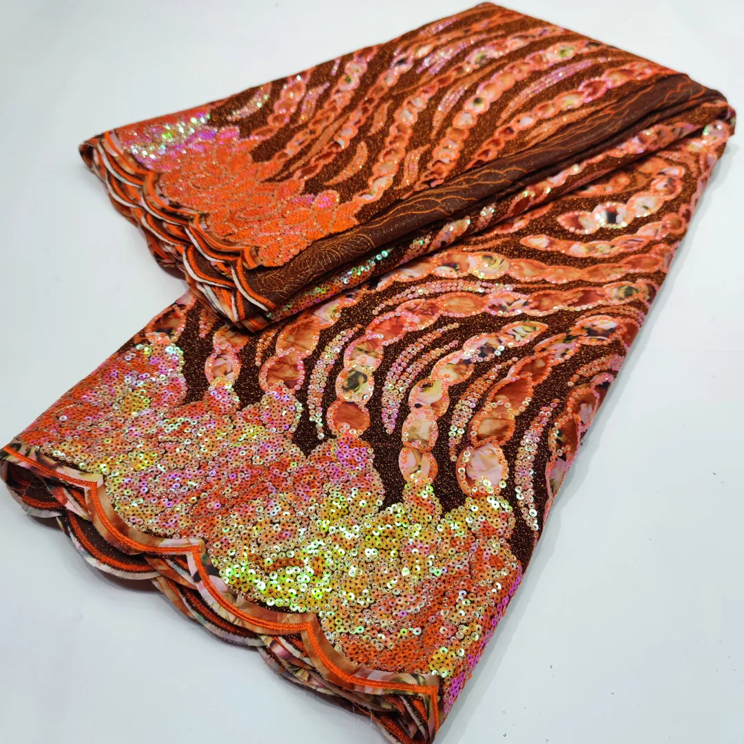 

(5 ярдов/шт.) высококачественное украшенное блестками Африканское Тюлевое кружево красивые вышитые блестки французское Сетчатое кружево для вечернего платья FYY064