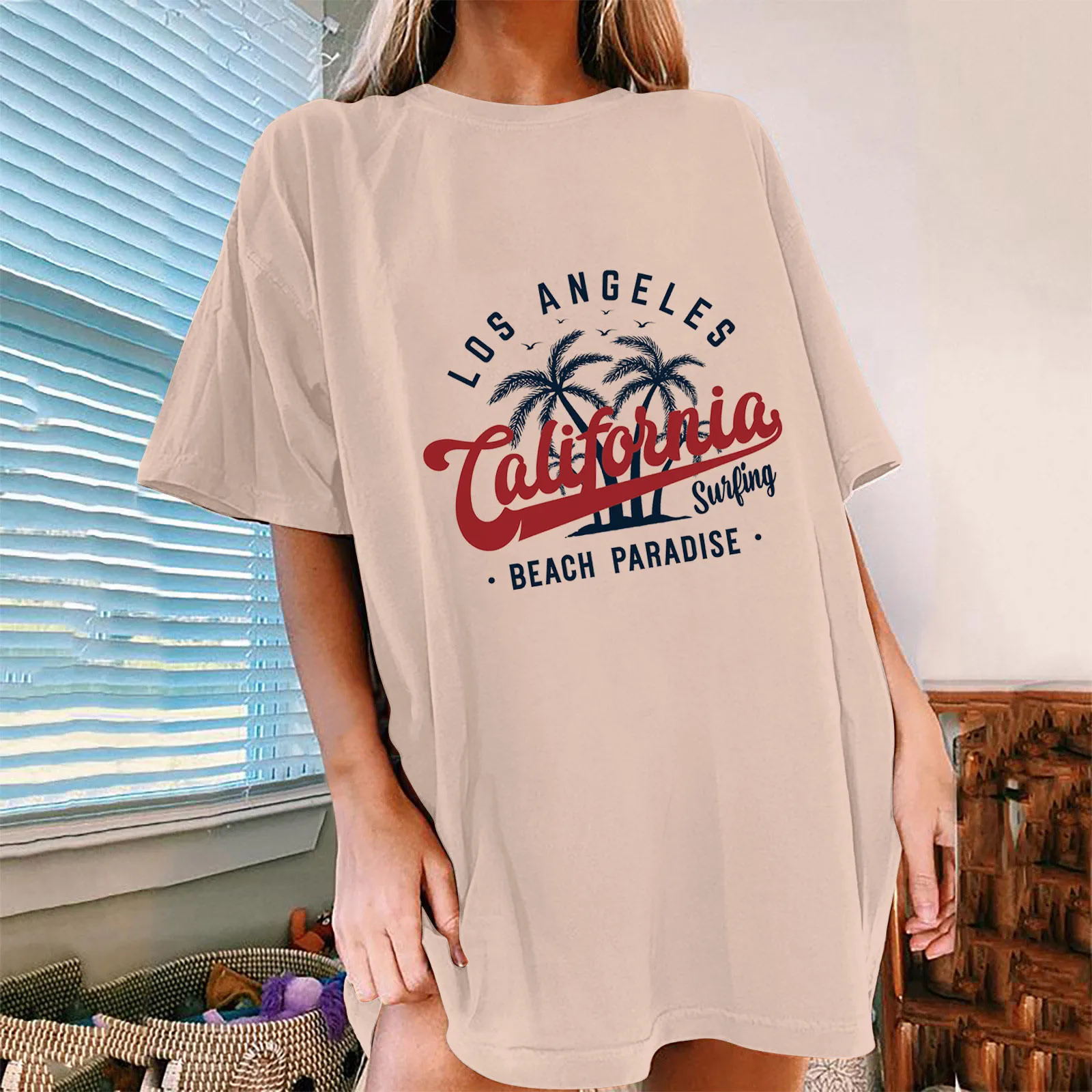 

Women T Shirt Oversized Fashion Loose Crew Neck Short Sleeve Summer Tops Vintage Print Blouse Streetwear Thin T Shirts Women