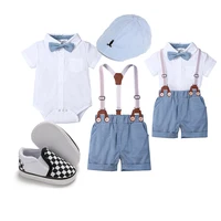 Fashion Clothing Boys 1 Year Old Baby Boy Clothes Set Gentleman Suit Summer Romper with Suspender Pants 1st Birthday Outfit