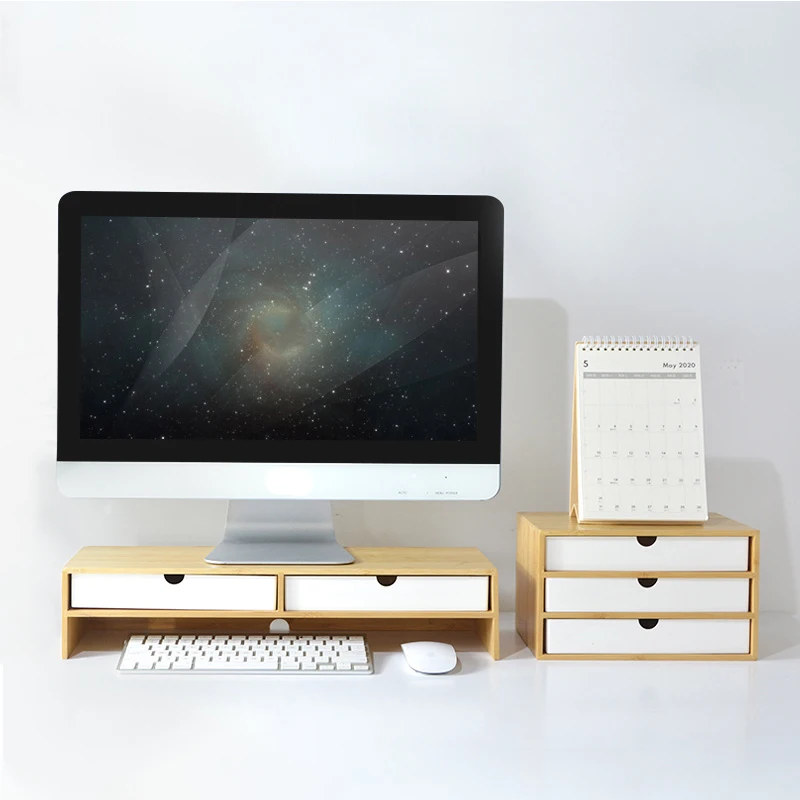 

Bamboo Monitor Riser Holder Multi-function PC Computer Monitor Stand Computer Organizer Plinth Desktop Keyboard Storage Rack