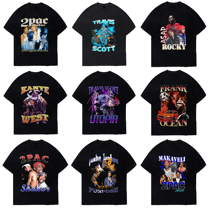 

Travis Scott Eminem LiL Peep Tupac 2pac T Shirt Asap Rocky Kanye West JuiceWrld Jay-z Hip Hop T-shirt Biggie Smalls