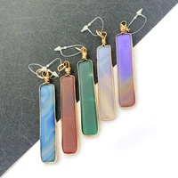 1pcspack natural stone rectangular onyx pendant 8x75mm metal covered agate charm making diy jewelry necklace accessories