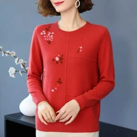 embroidered knitted shirt 2022 spring and autumn new ladies loose short sweater vintage sweater o neck thin summer