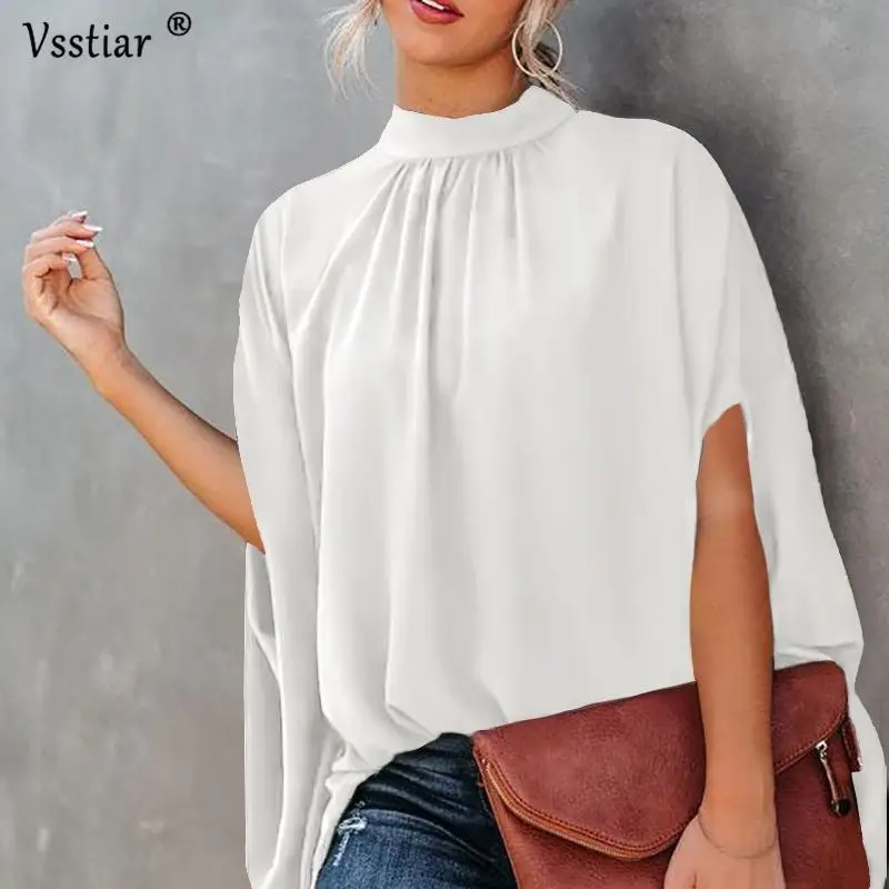 

Wedifor Batwing Sleeve Women's Blouse Fashion Spring Fall O Neck Casual Office Lady Tops Printed Loose Female Shirts Elegant