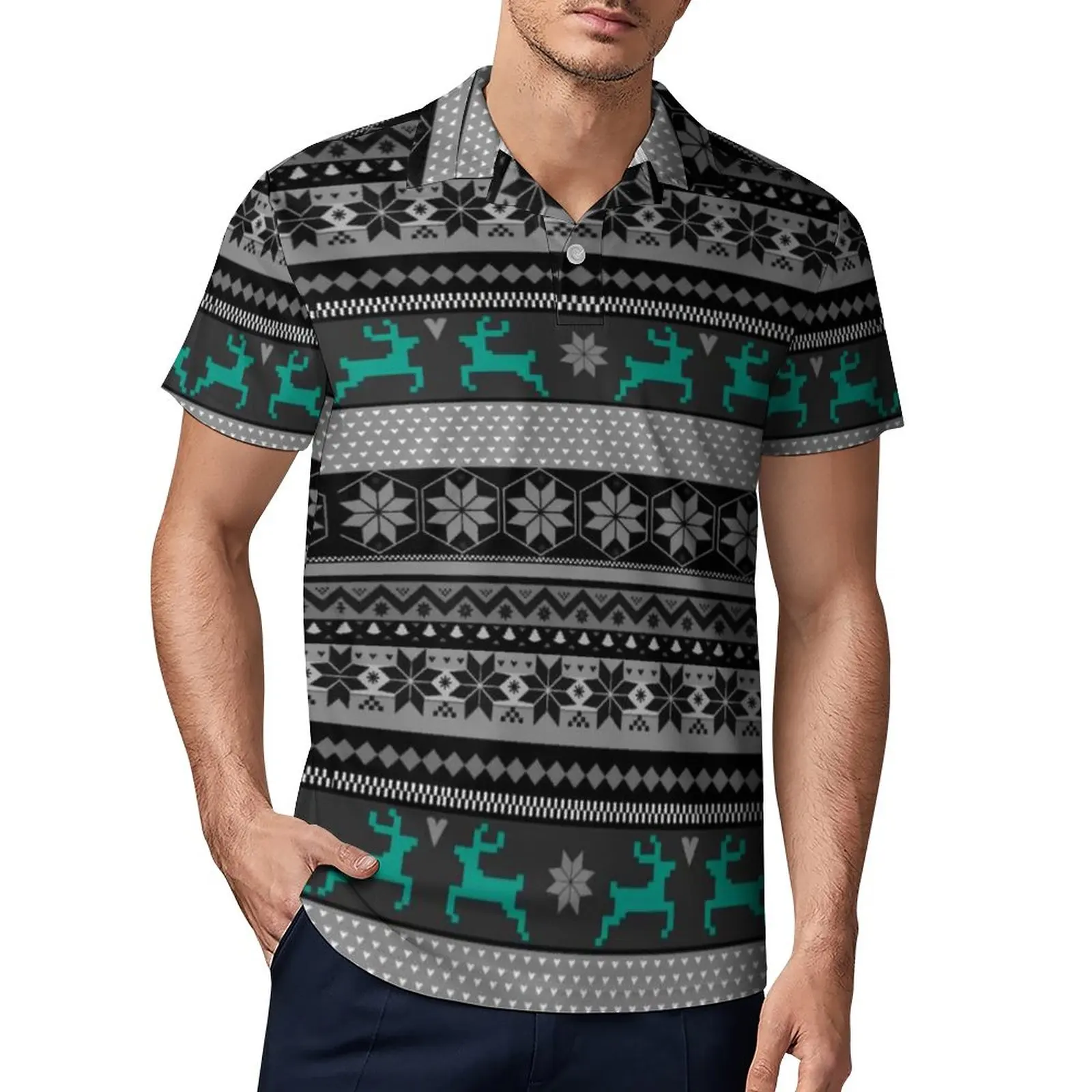 

Повседневные футболки в скандинавском стиле с изображением животных, цветная рубашка-поло с оленем, воротник, Ретро рубашка, мужская рубашк...