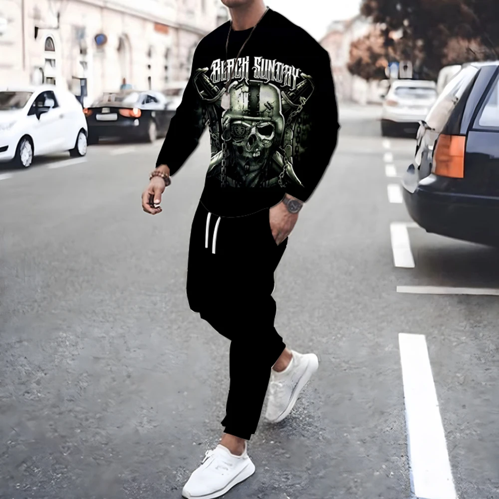 Long Sleeve Shirt Tracksuit 3D Skull Printing Streetwear Set Oversized Jogging Suit Fashion Men's 2 Piece Clothing Sweatpants