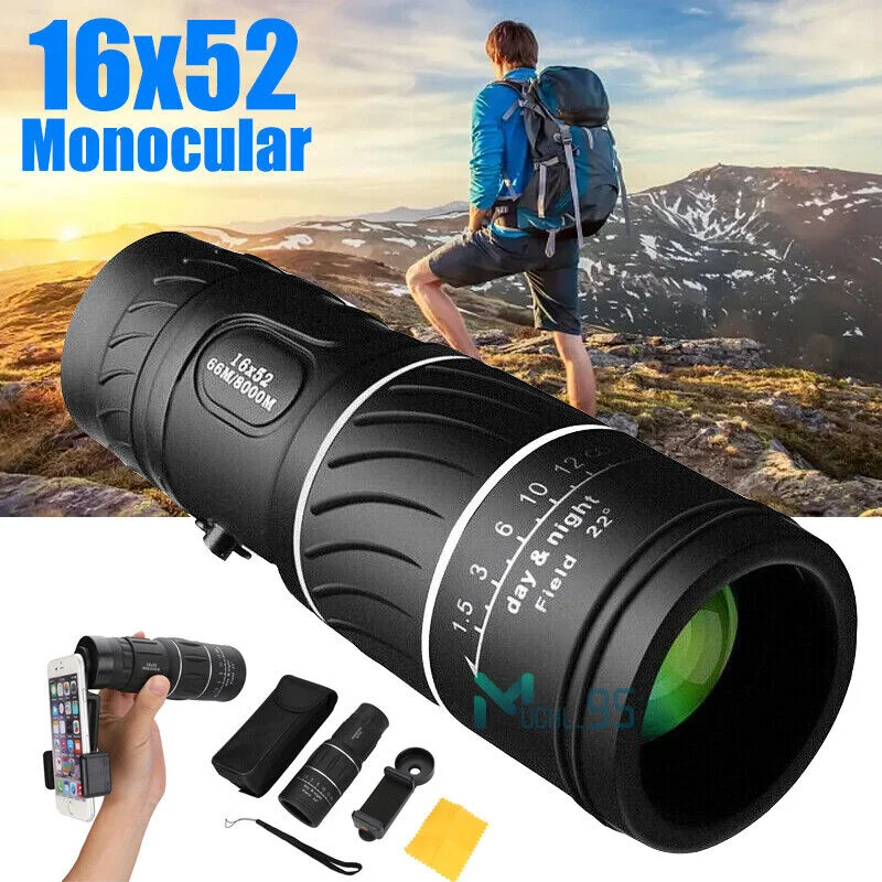 

16x52 Portable Zoom HD 8000M Telescope Long Distance Mini Powerful Telescope for Hunting Sports Outdoor Camping Travel