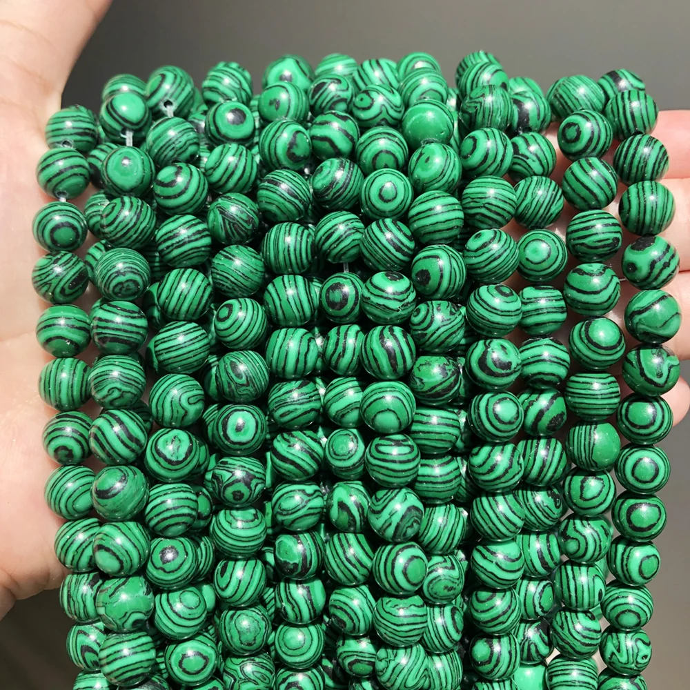Бусины Из Натурального Малахита, круглые бисеры с отверстием россыпью, для изготовления браслетов, аксессуаров «сделай сам», нить 15 дюймов, 4/6/8/10/12 мм