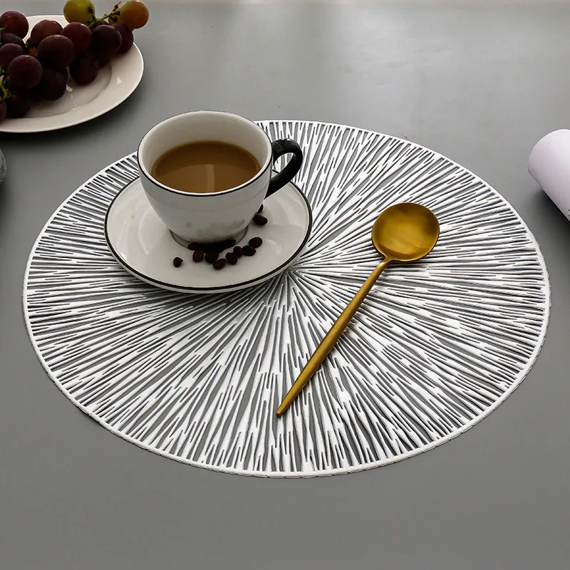 

Round Pressed Vinyl Metallic Place Mat Coaster Including Placemats and Coasters Non Slip Heat Resistant Washable Hollow Table