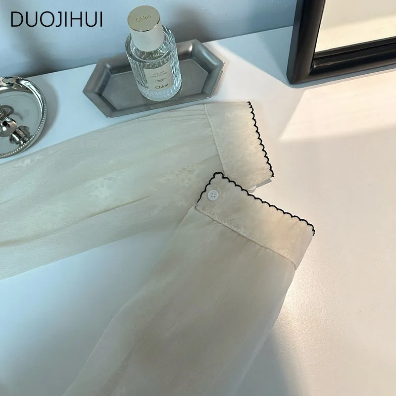 DUOJIHUI абрикосовая шикарная кружевная Милая Повседневная Женская блузка Весенняя