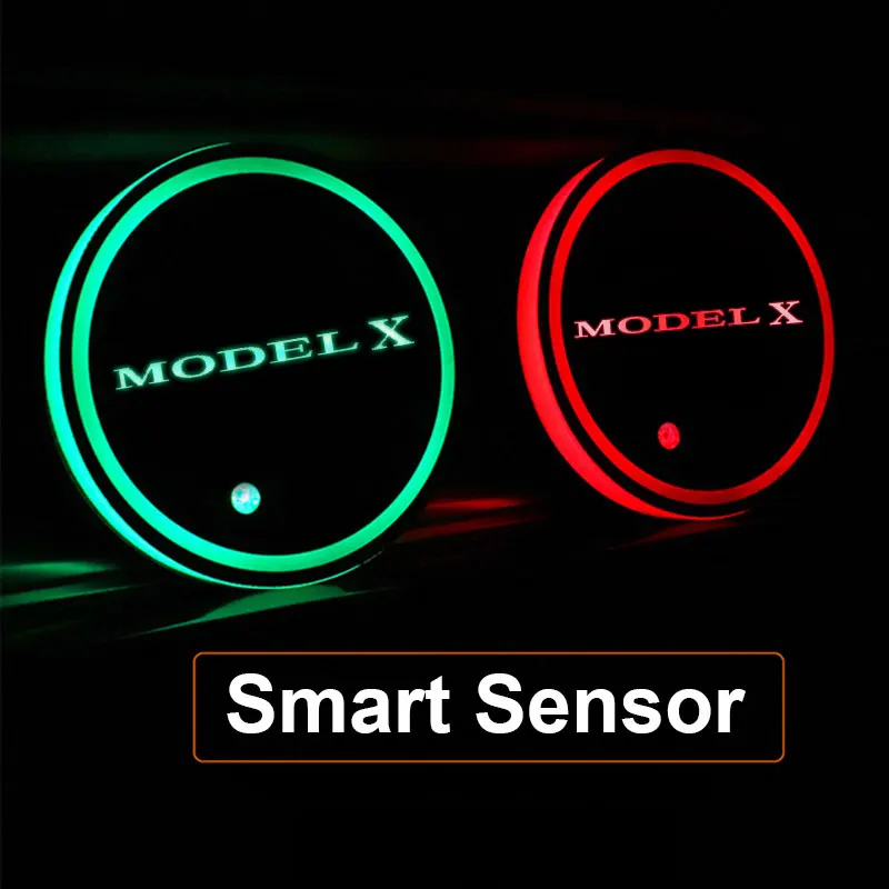 

Красочная светящаяся лампочка для Tesla, модель X, автомобильная подставка под стаканы, автомобильное украшение