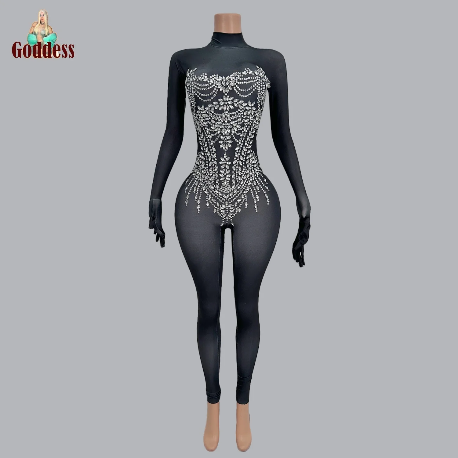 Блестящие стразы спандекс эластичная сценическая одежда комбинезон для танцев