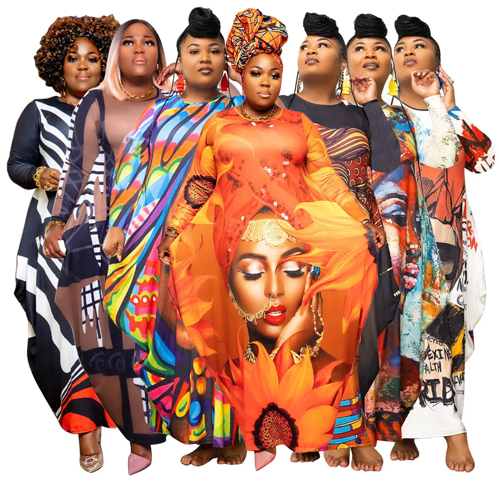 

Осень 2022, женское платье-фонарик с принтом и длинным рукавом, с круглым вырезом и оборками, повседневные свободные платья-Макси для вечевечерние