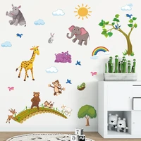 cartoon animals hippo monkey elephant wall stickers for kids room pvc vinyl wall decals childrens bedroom decoration home decor