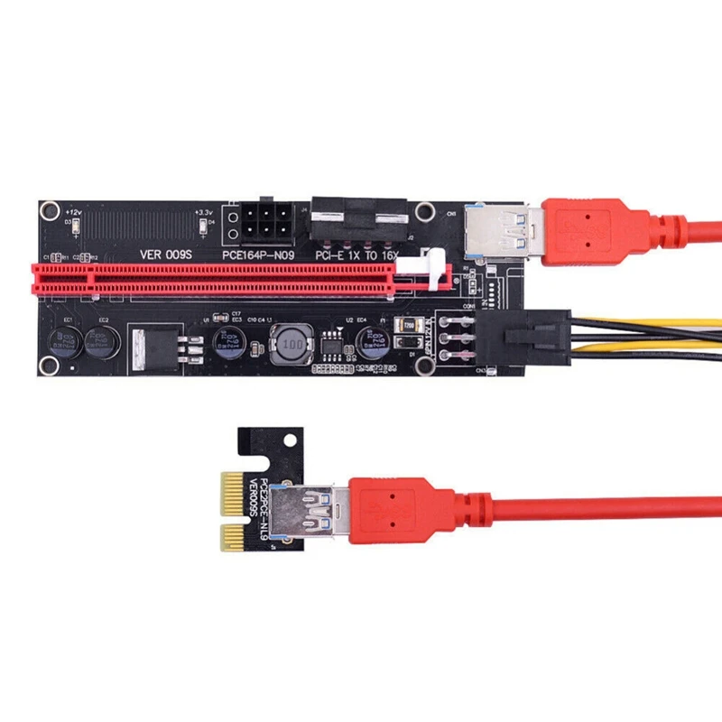 PCI-E Pcie Riser 009 Express 1X To 16X Extender PCI E USB 009S Dual 6Pin Adapter Card SATA 15Pin For Bitcoin Miner