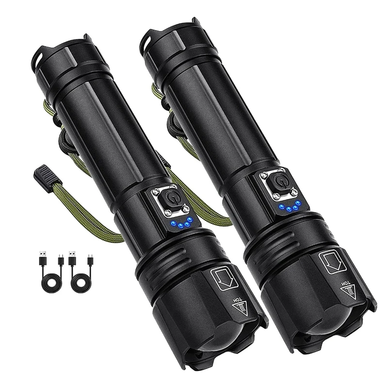 

2Piece LED Rechargeable XHP70 Flashlights Waterproof Flash Light For Emergency Camping