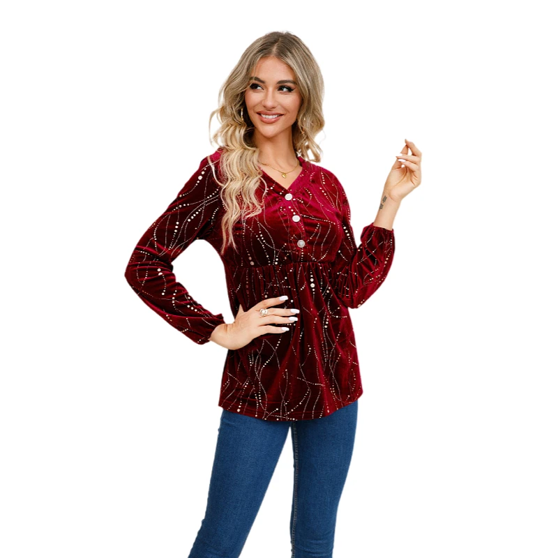 

Женская футболка с рюшами, V-образным вырезом и длинным рукавом