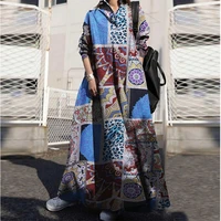 2022 autumn dress women vintage printed long sleeve pocket vestidos robe colorful casual loose big swing dress large size