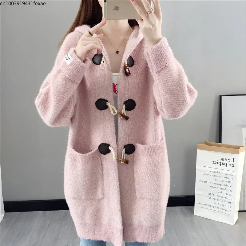 

New Autumn Winter Knitt Cardigan Jacket Female Loose Mink Velvet Thick Overcoat Women Thick Wool Sweater Tops Ladies Jackets
