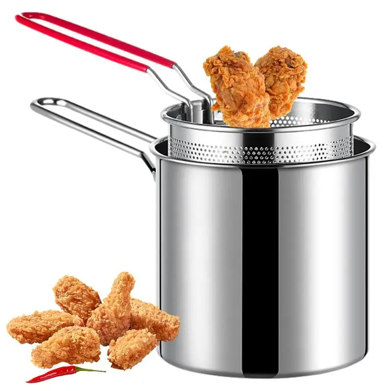 

304 Stainless Steel Deep Frying Pot With Filter Screen Multipurpose Mini Fryer Pan Kitchen Cookware Large Capacity Soup Pot