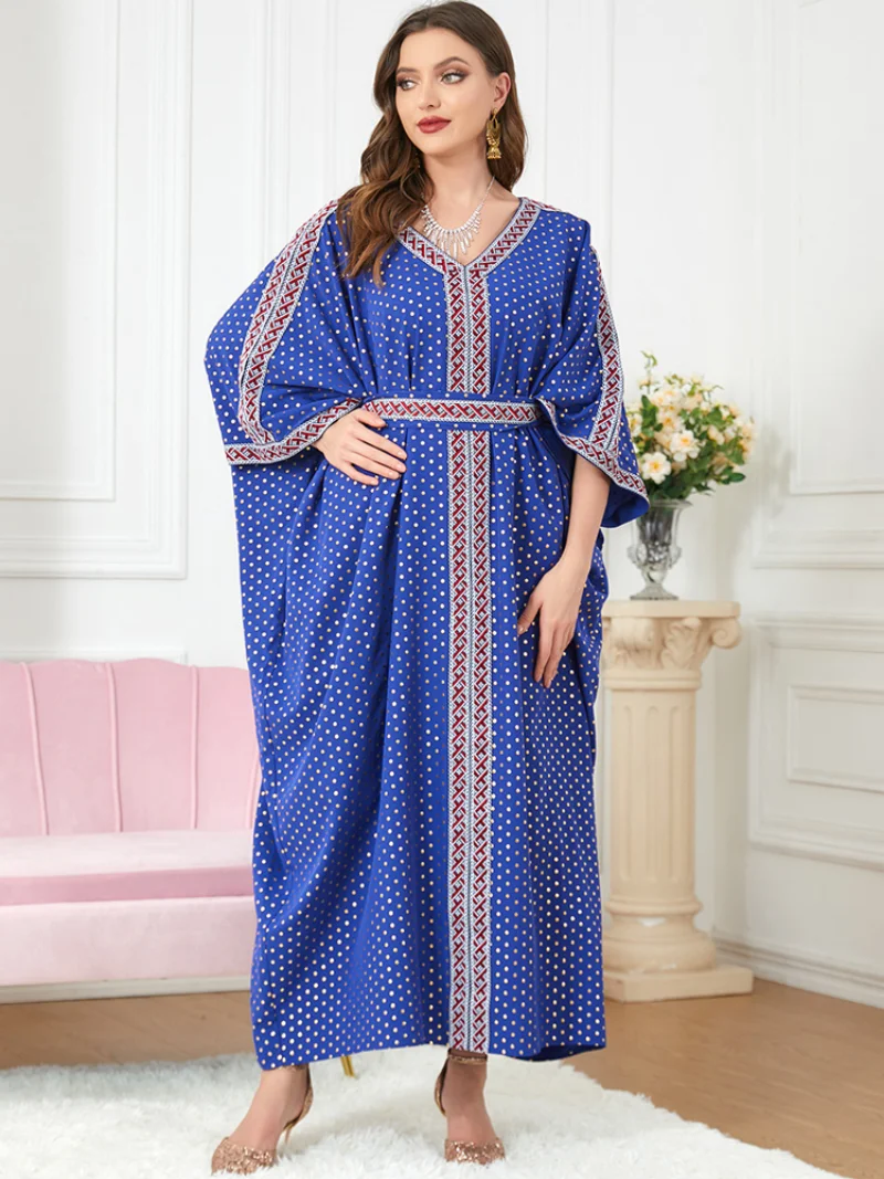 Abaya Muslim Long Dress Women High Waist Ankle Length Robes 2022 Autumn New Fashion Print Loose Casual Islam Muslim Caftan Dress