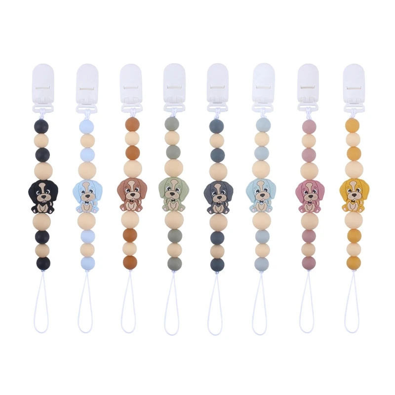 

Y3NF Cute Dog Silicone Pacifier Clip Teething Soothie Toy Teether Pacifiers Chain Holder for Baby Girls Boys Infant Appease