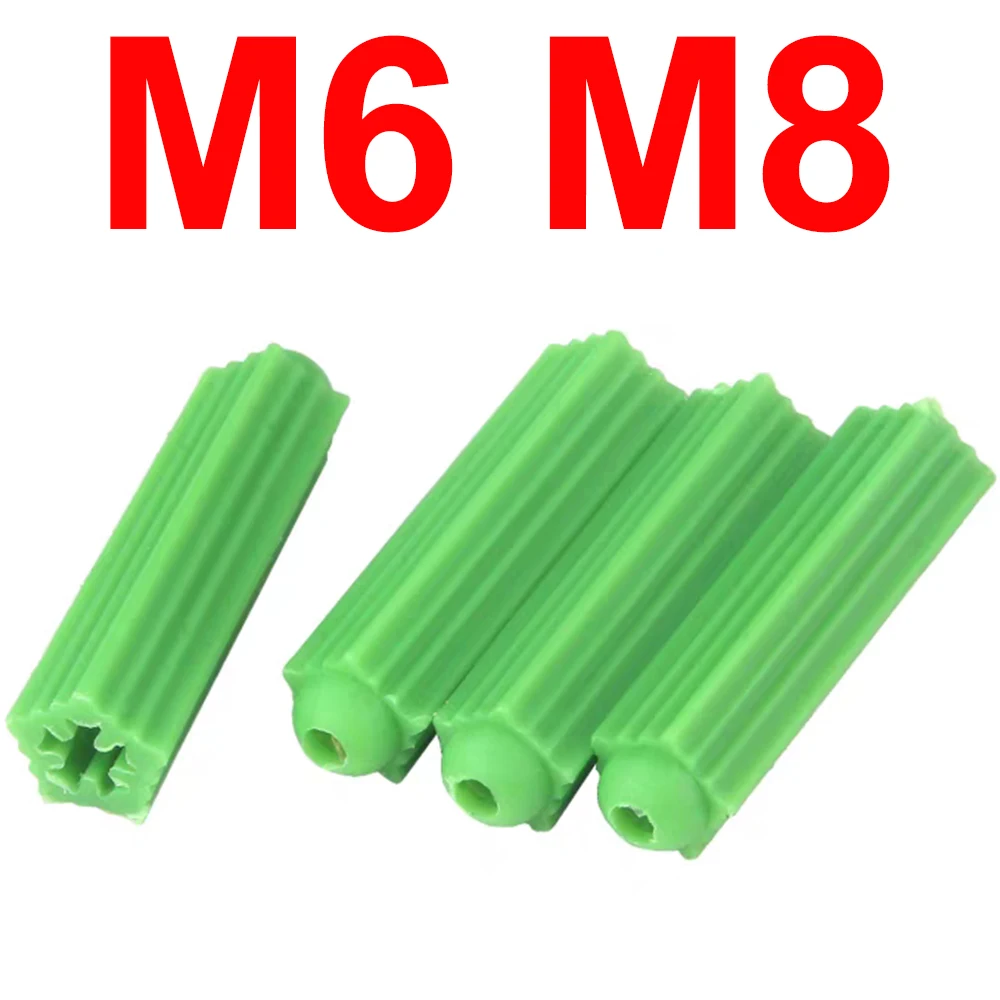 Зеленые пластиковые распорные дюбели M6 M8, резиновые дюбели для гипсокартона, нейлоновые ребристые анкеры для саморезов, 50-200 шт. (art.: 3920dab7b33fa) - 3920dab7b33fa