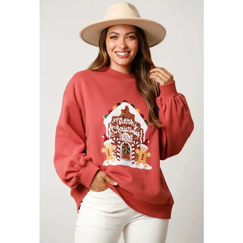 

Женский свитшот с блестками и круглым вырезом, с длинным рукавом