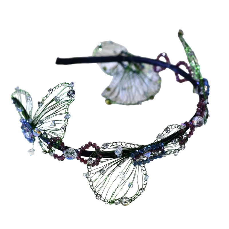 Женская повязка на голову с кристаллами и бабочкой для театрализованного