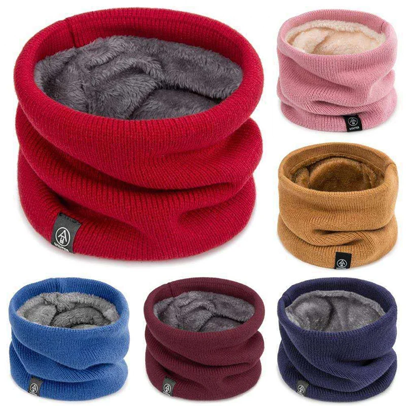 

2022 New Neck Scarf Winter Women Men Solid Knitting Collar Thick Warm Velveted Rings Scarves High Quality All-Match Muffler