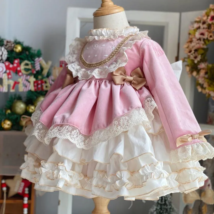

Baby Spring Autumn Vintage Spanish Lolita Princess Ball Gown Children Christmas Birthday Baptism Eid Party Girls Dress A2272