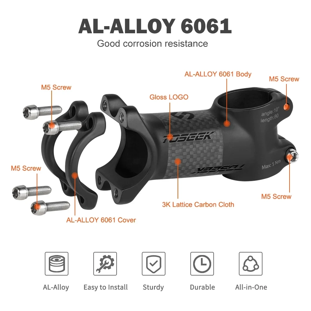 Вынос руля велосипеда TOSEEK ZF-ONE 31 8 мм угол подъема 10 или 17 градусов 60/70/80/90/100/110 для