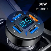 66w22 5w 4 ports usb pd quick car charger qc3 0 type c fast charging car adapter cigarette lighter socket splitter