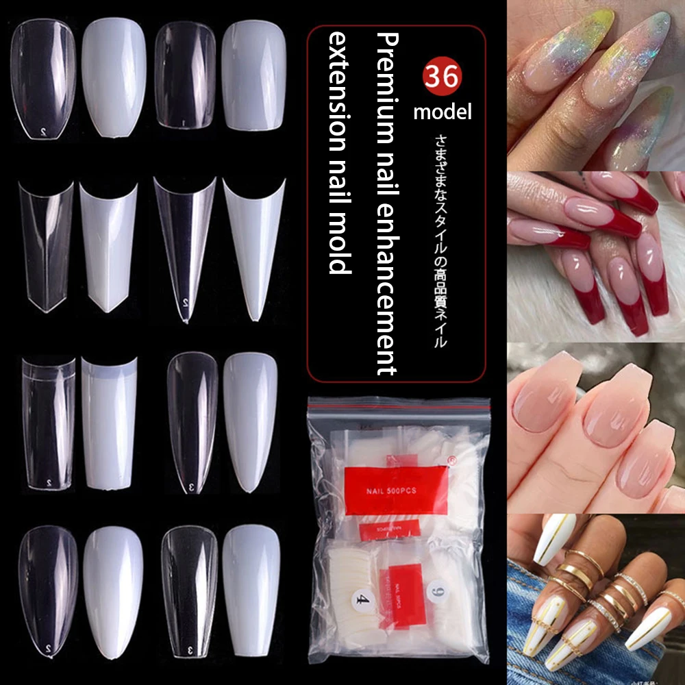 

500pcs Top Forms False Nails Acrylic Press On Nail Coffin Artificial Patch Clear Fake Tips For Extension Manicure Tool French
