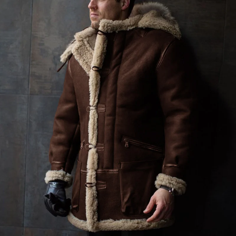 

Mandylandy Men Long Sleeve Fur Turn-down Collar Thicken Warm Shearling Coat Men Faux Fur Suede Winter Jacket Outwear Chaquetas