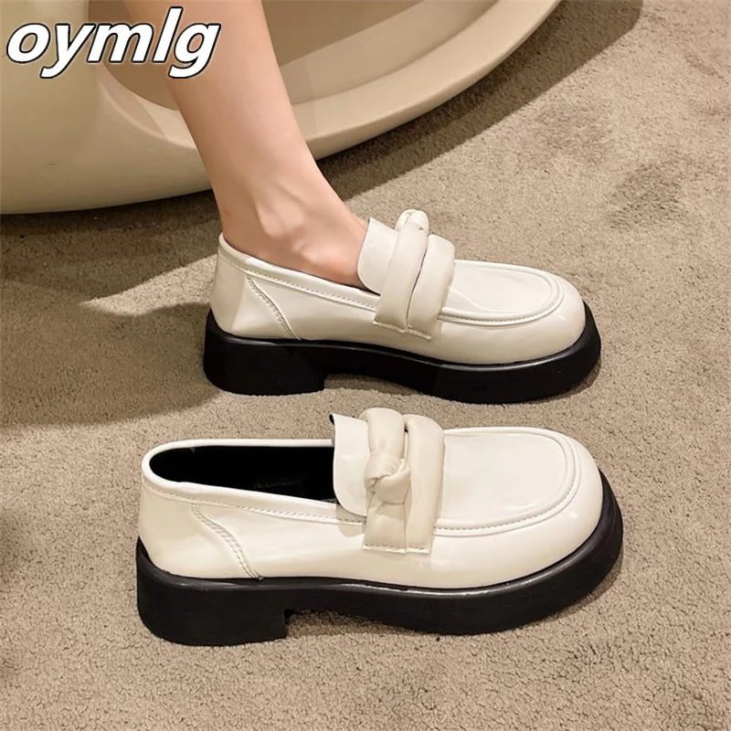 Fashionable all-match thick-soled loafer shoes women's summer 2022new trendy black big head small leather shoes  platform shoes