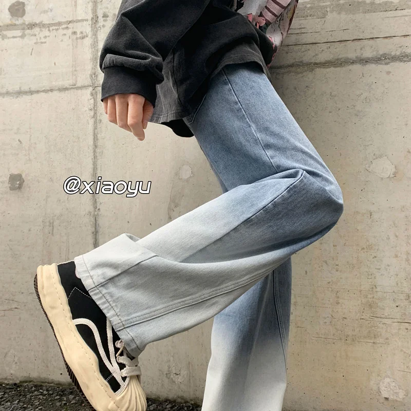 Blue Black Baggy Jeans Men Fashion Gradient Jeans Men Japanese Streetwear Hip-hop Loose Straight Denim Pants Mens Trousers M-5XL