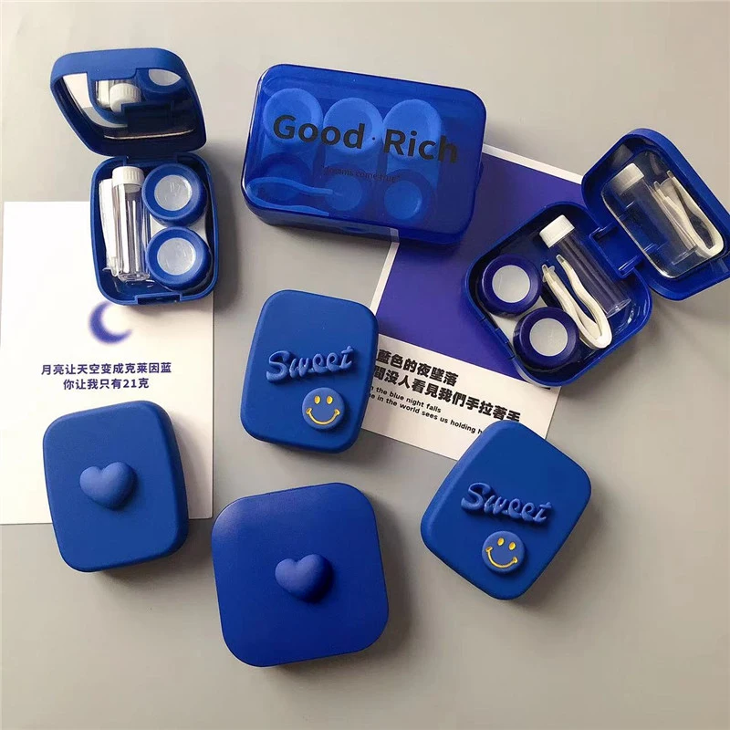 

Women Fashion Contact Lenses Case Ladies Blue Color Contact Lens Container Set Pocket Portable Box Travel Kit Girls Gifts 2022