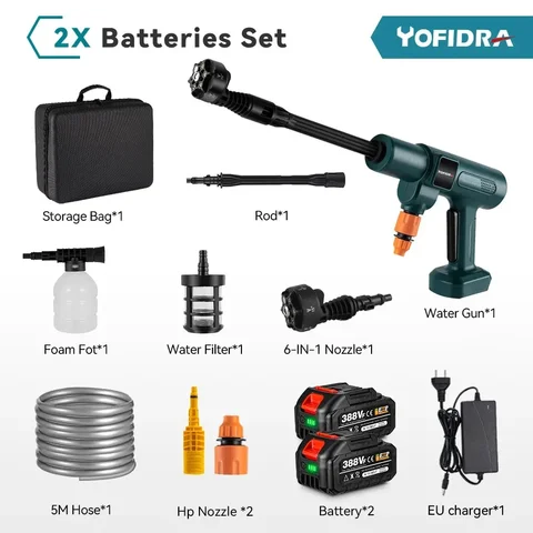 Yofidra Аккумуляторный пистолет для мойки автомобиля 18В 3500 Вт 200 бар 6 в 1