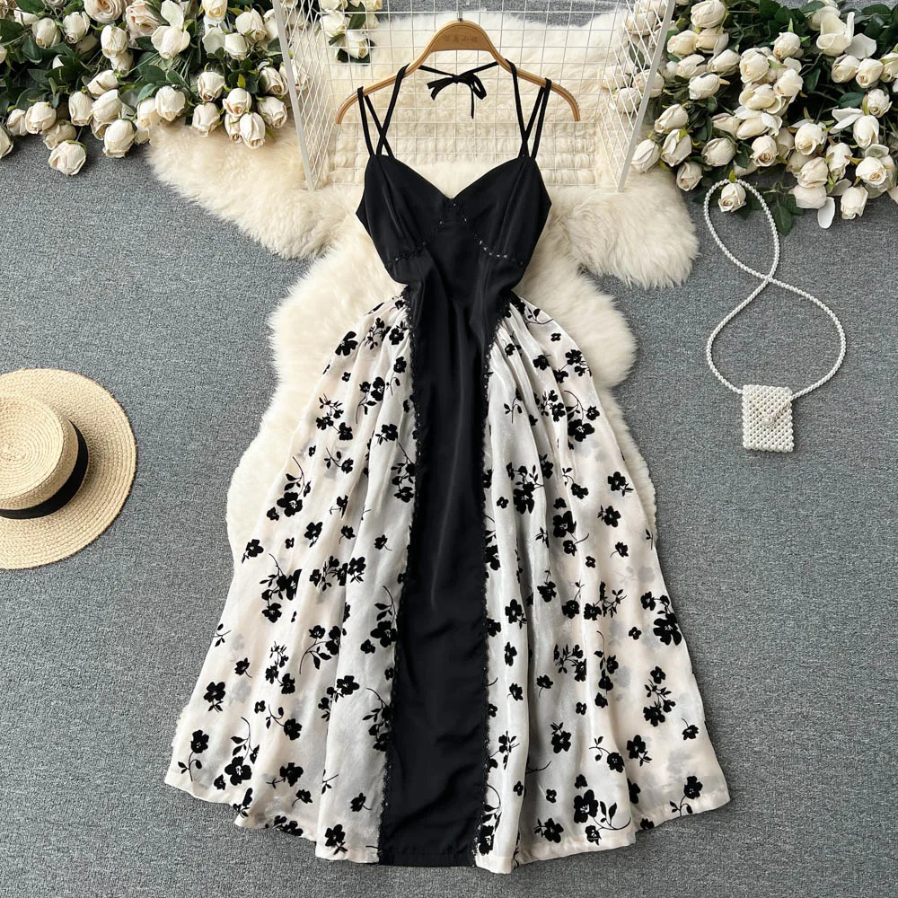 

Chic Retro Halter Slip Dress Fairy Casual A-line Mini Dress Summer Beach Vacation Korean Fashion Vestidos Women Sundress Y2k