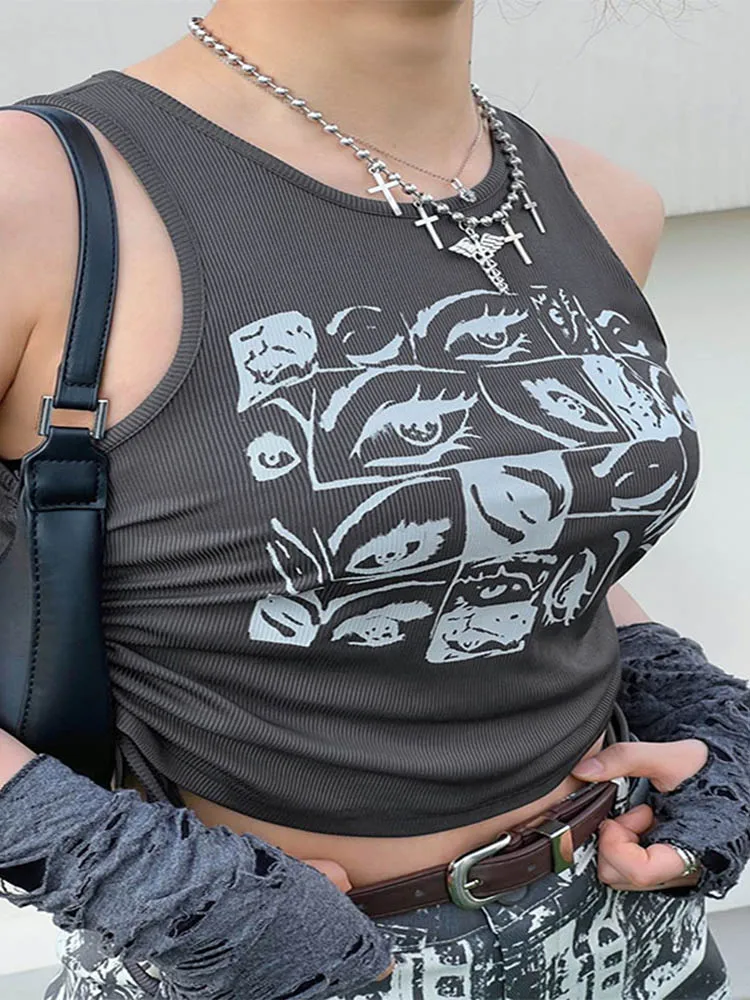 Топы с принтом в стиле ретро укороченные топы рисунком феи гранж Y2K жилет