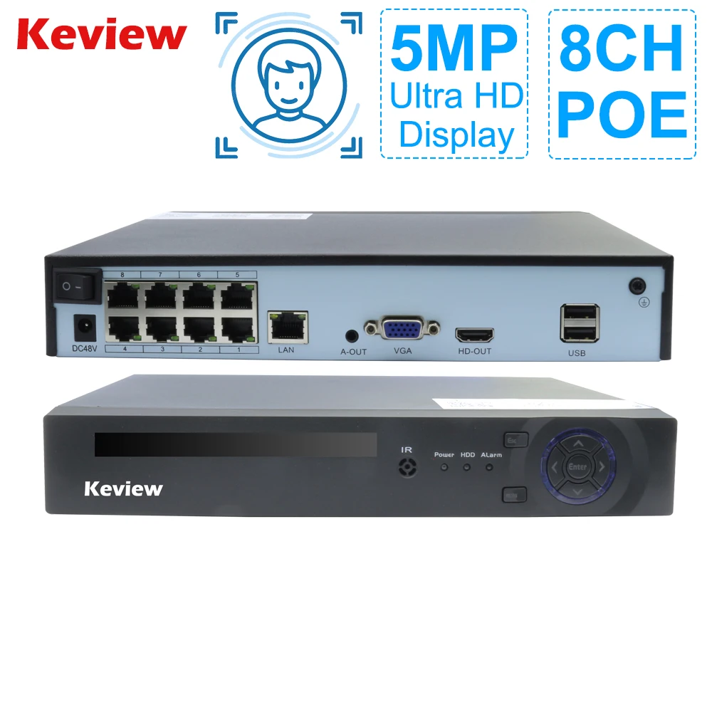 IP-камера видеонаблюдения Keview H.265 4/8 каналов POE NVR P2P 8 Мп 5 2 МП сетевой регистратор с
