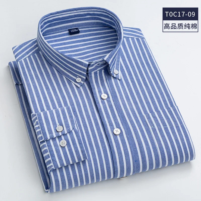 High Quality 100% Cotton Men Oxford Shirt Casual Striped Or Plaid Long-Sleeved Shirts Button Collar Design Regular Fit 4XL 3XL